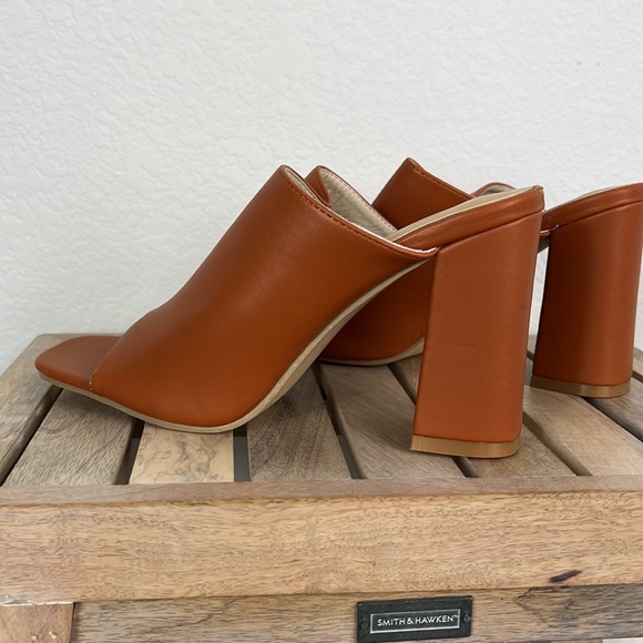 Vintage Slip On Peep Toe Block Heel Womens Shoe 9.5 Orange Brown Preowned - Picture 5 of 9